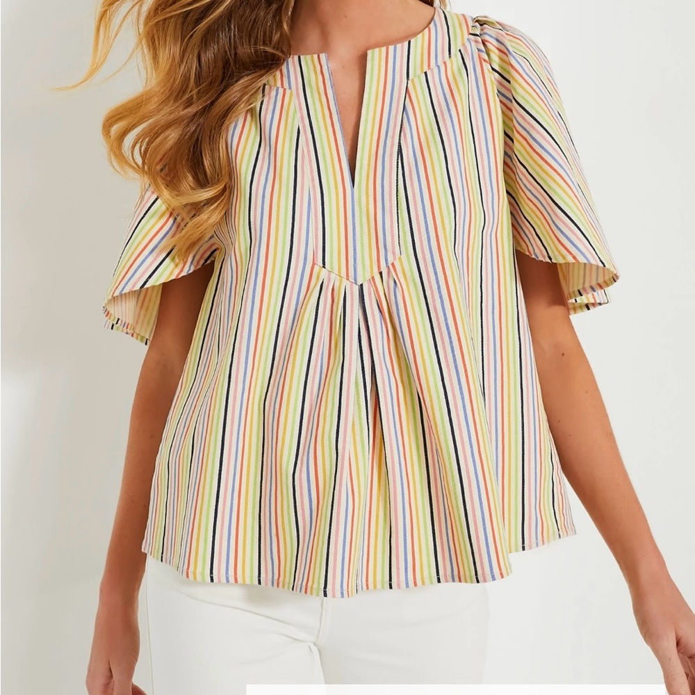 Tuckernuck Rainbow Striped Flutter Sleeve Blouse